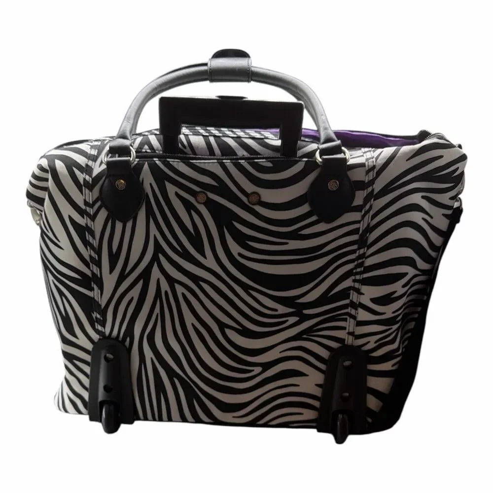 CALPAK Zanny Carry On Friendly Black White Zebra Rolling Bag 3 Way Laptop Pouch